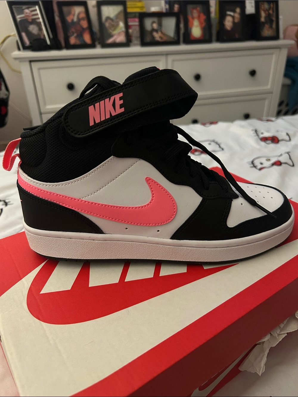 Nike Kids High-Top Sneakers in Black, White & Pink